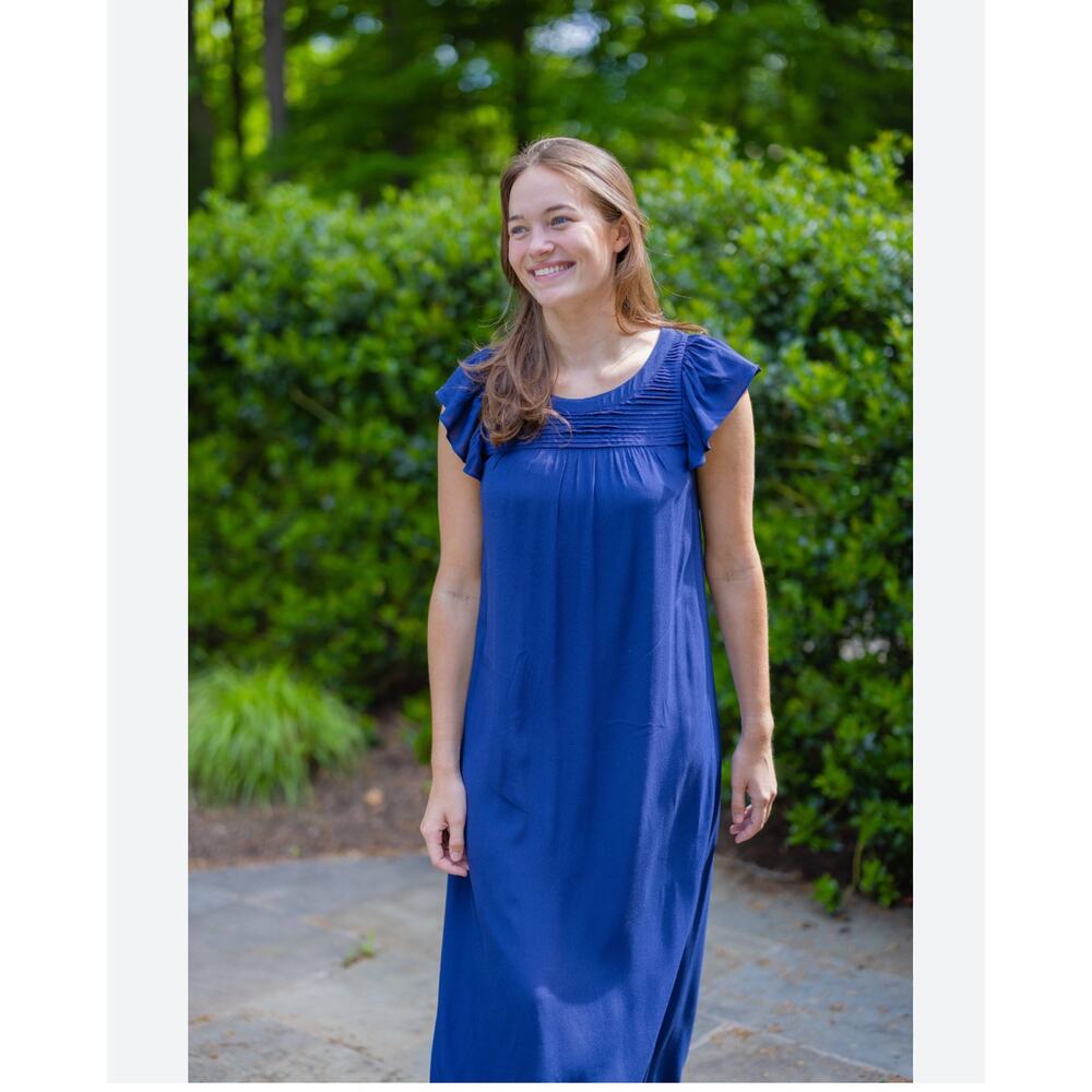 Sail to Sable Navy Pleat Flutter Sleeve Maxi Dress